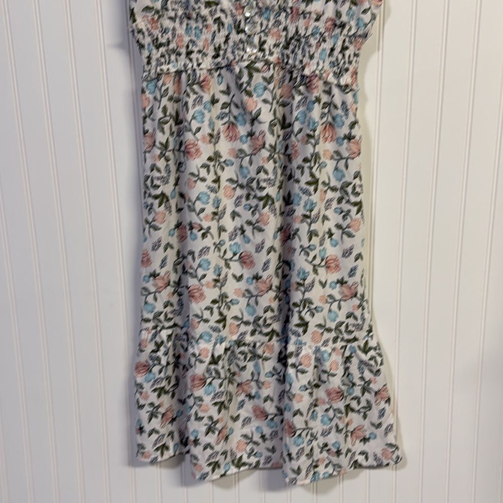 NWT GOGO Time To Bloom Floral White Cap Sleeve Midi Dress Ruched Tiered - Picture 3 of 9